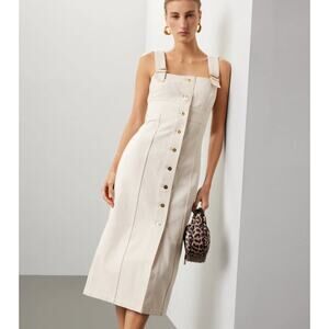 Patou Off White Bib Denim Dress Size 6 Designer Western Sheath Vacation $1090